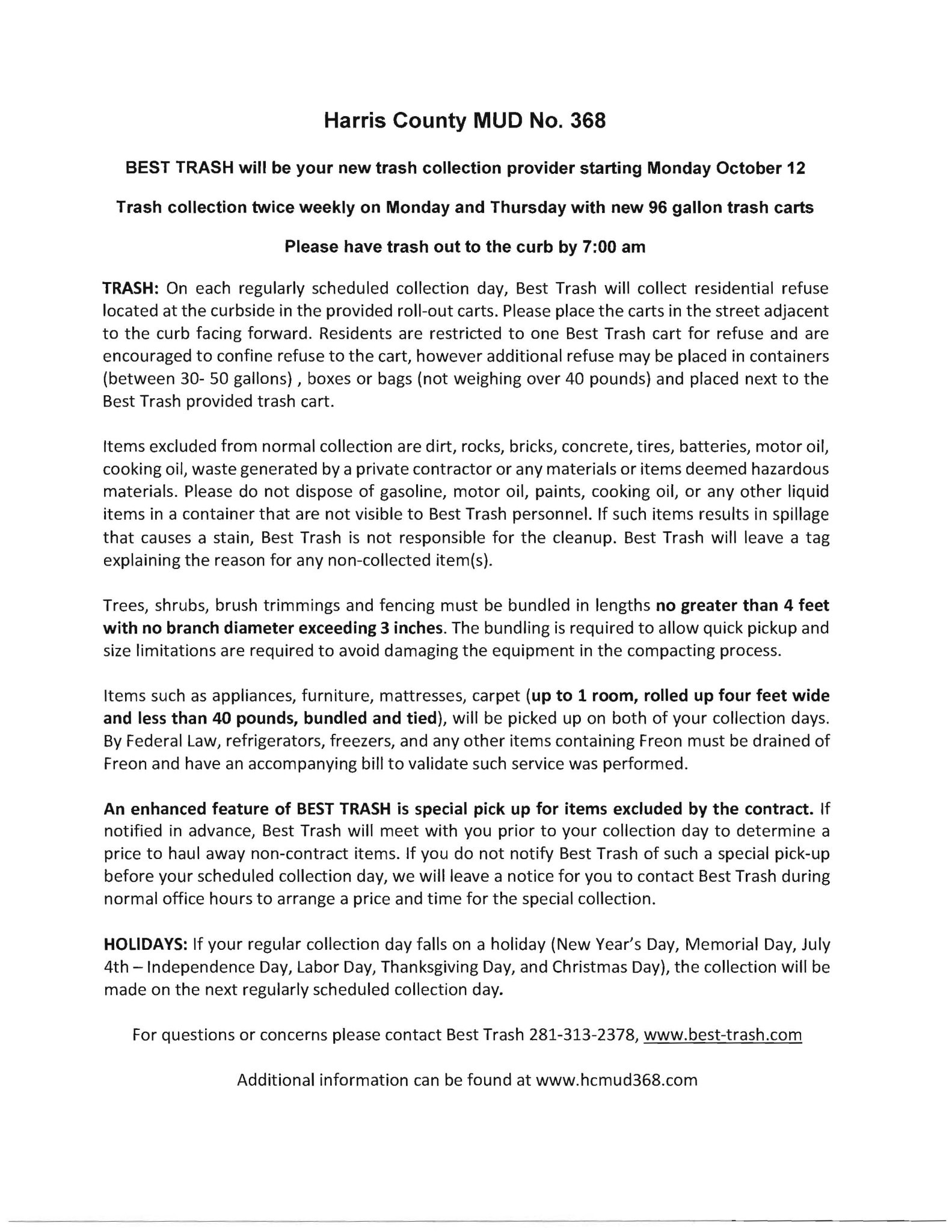 Trash Page 2 Harris County Municipal Utility District 368